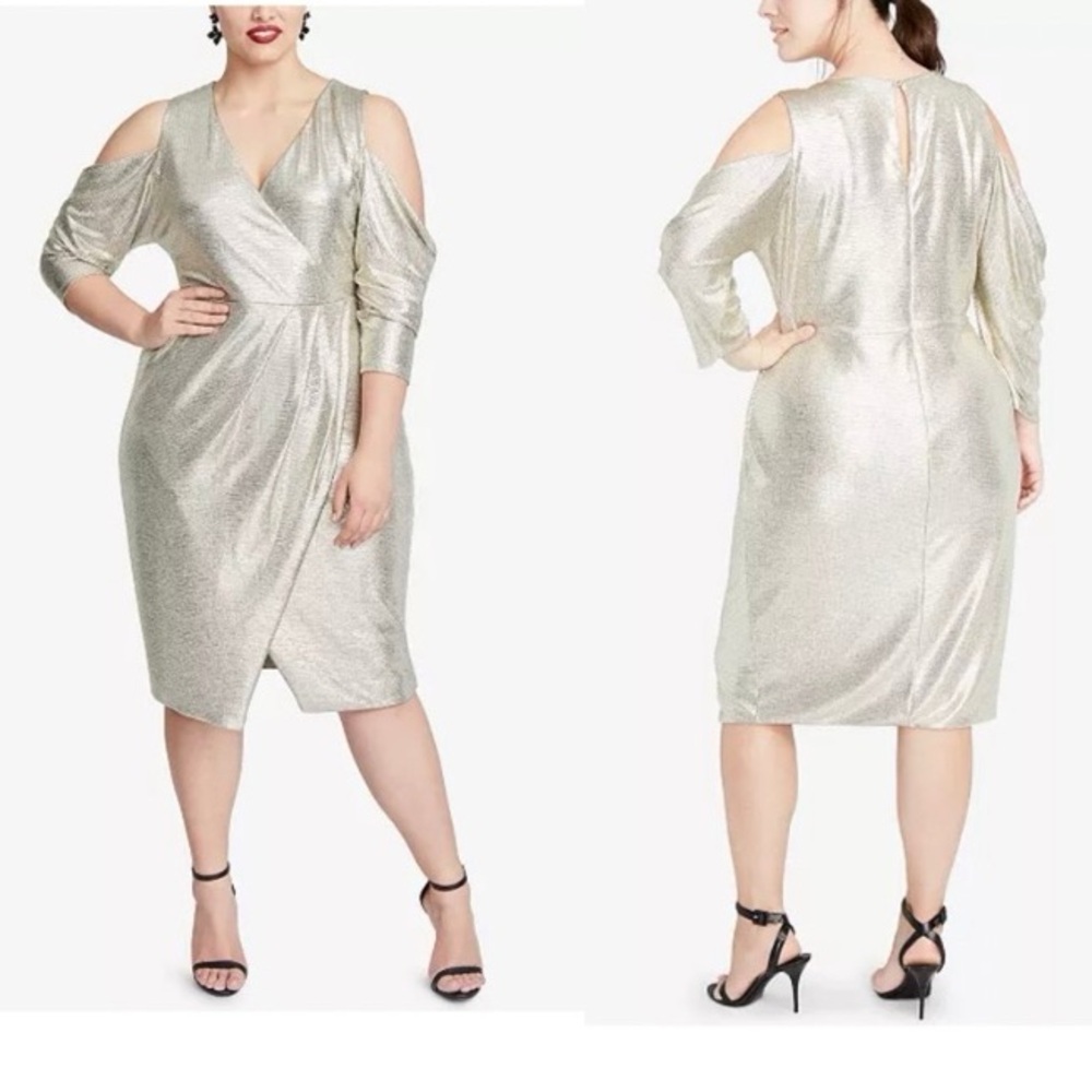 RACHEL Rachel Roy Plus Size Metallic Cold Shoulder Dress XL